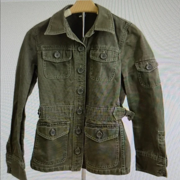 Women Utility Field Safari Cotton Olive Cinched Waist military Jacket Med - Picture 3 of 16